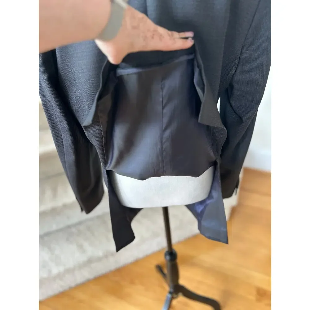 Indochino Gray White Subtle Pin Stripe Two Button Double Vent Blazer
